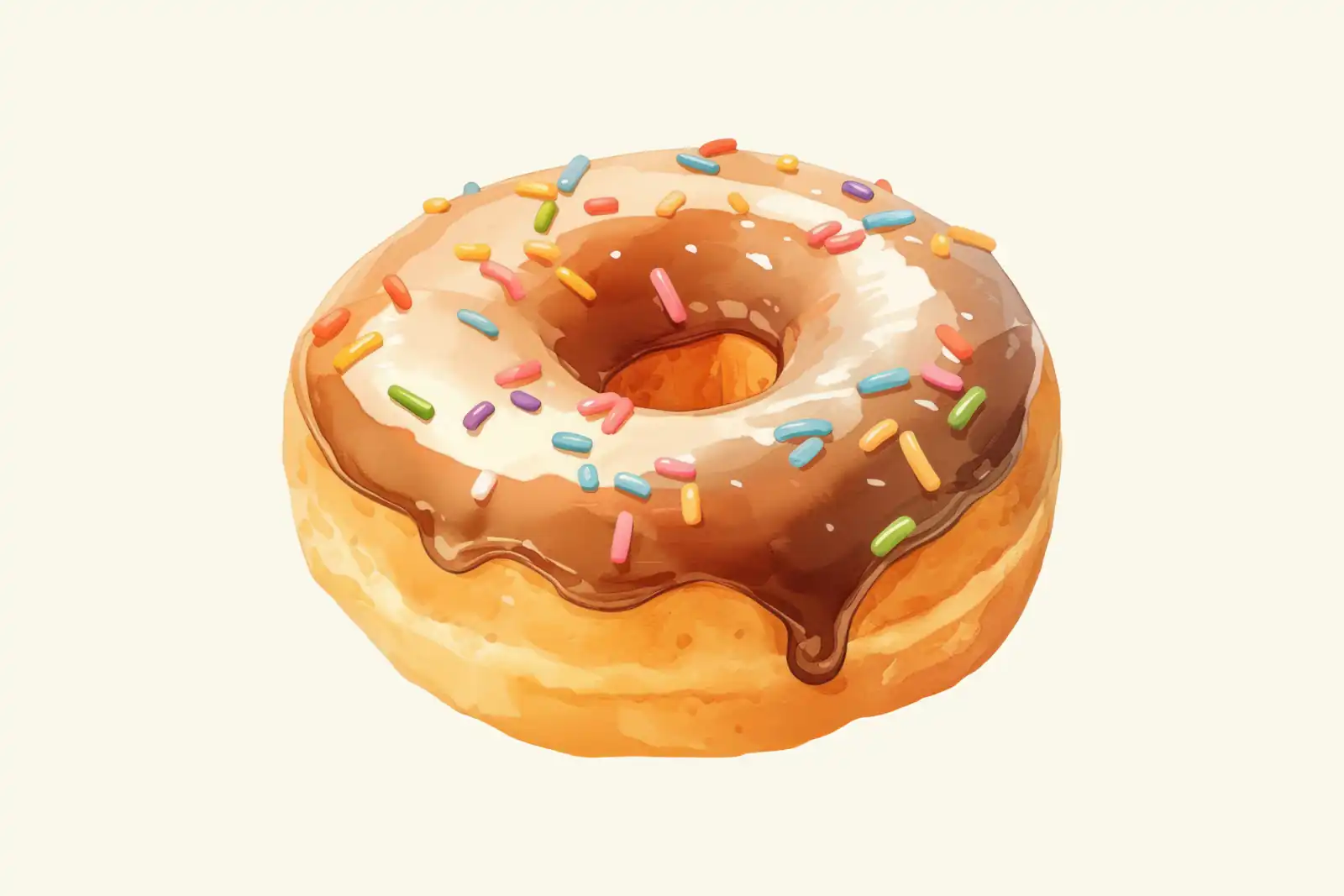 A watercolor painting of a frosted donut