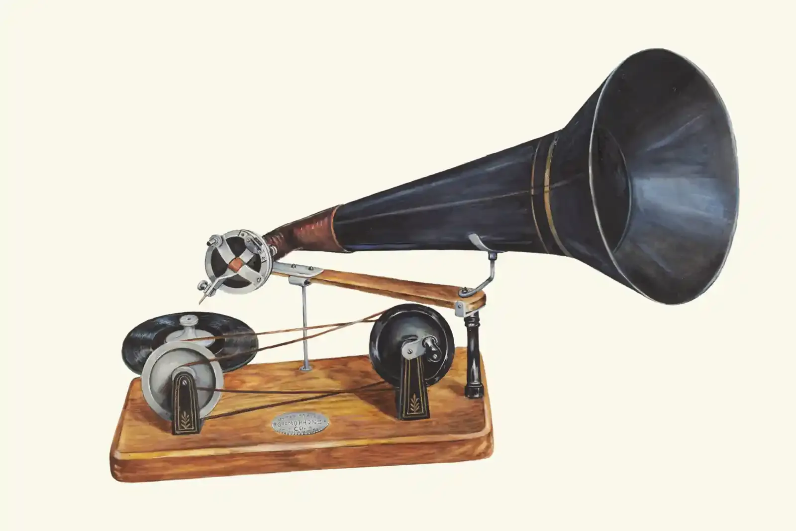 A watercolor illustration of a baby grand piano