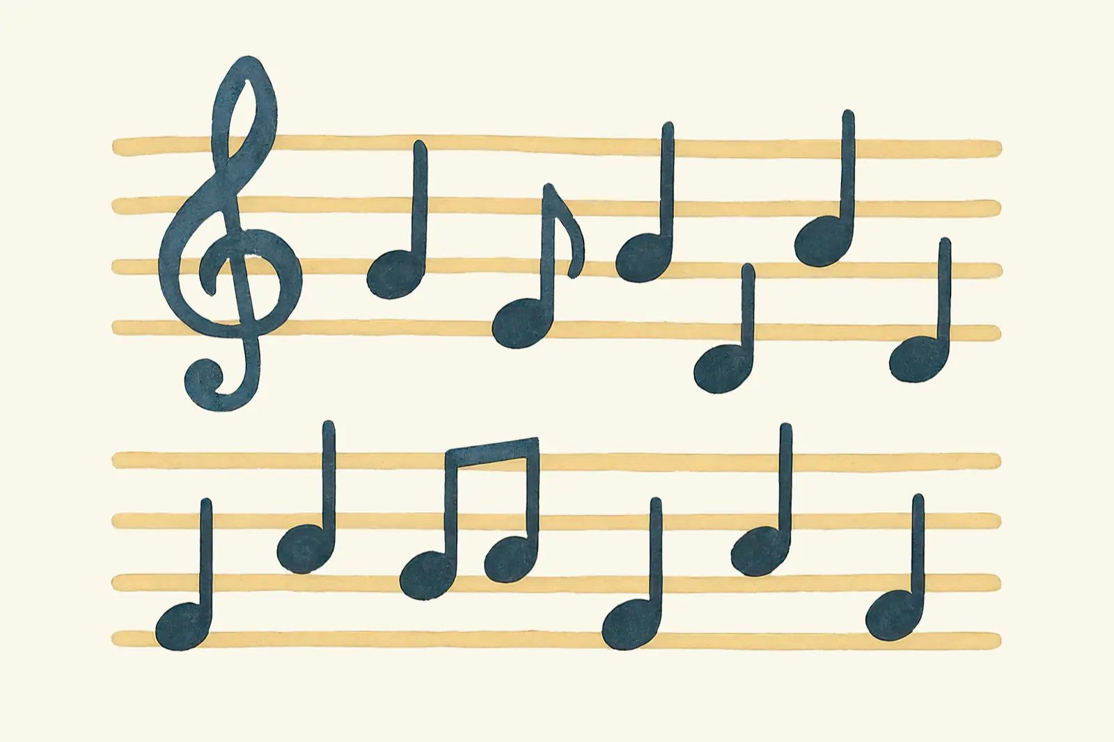 A watercolor painting of handwritten sheet music