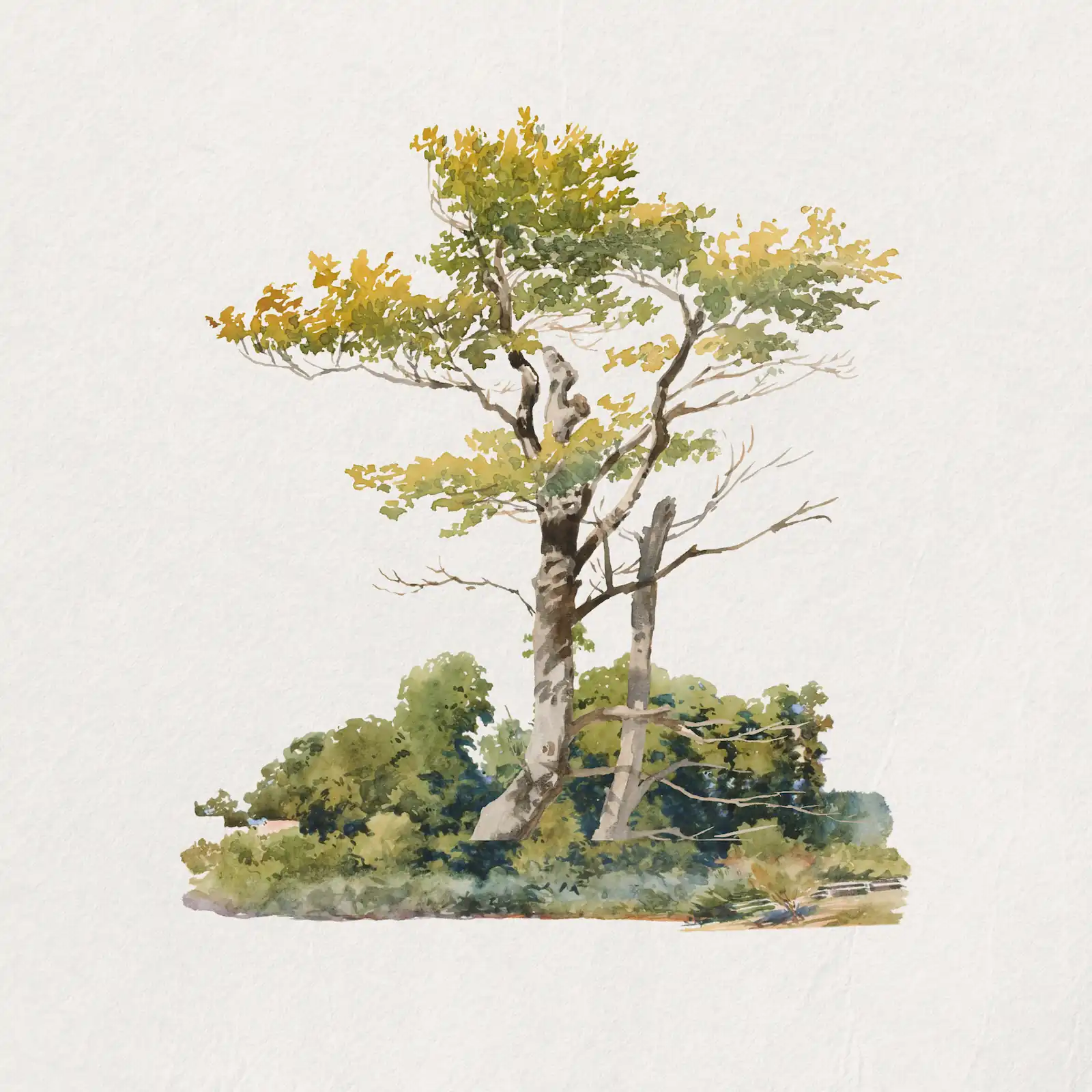 vintage watercolor painting of a tree